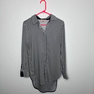 Philosophy Black and White Striped Button Down Shirt